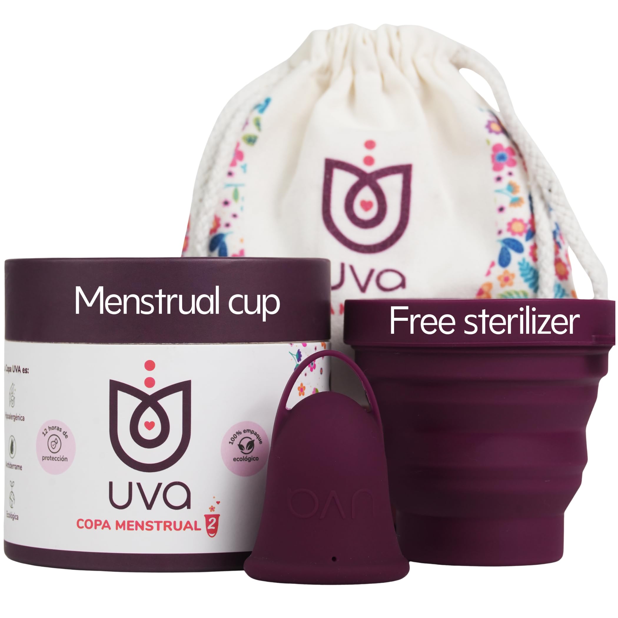 UVA Reusable Menstrual Cup Heavy Flow Kit with Sterilizer - Size B - 10-Year Durable & Leak-Proof Silicone - Large Menstrual Cup, Sterilizer &