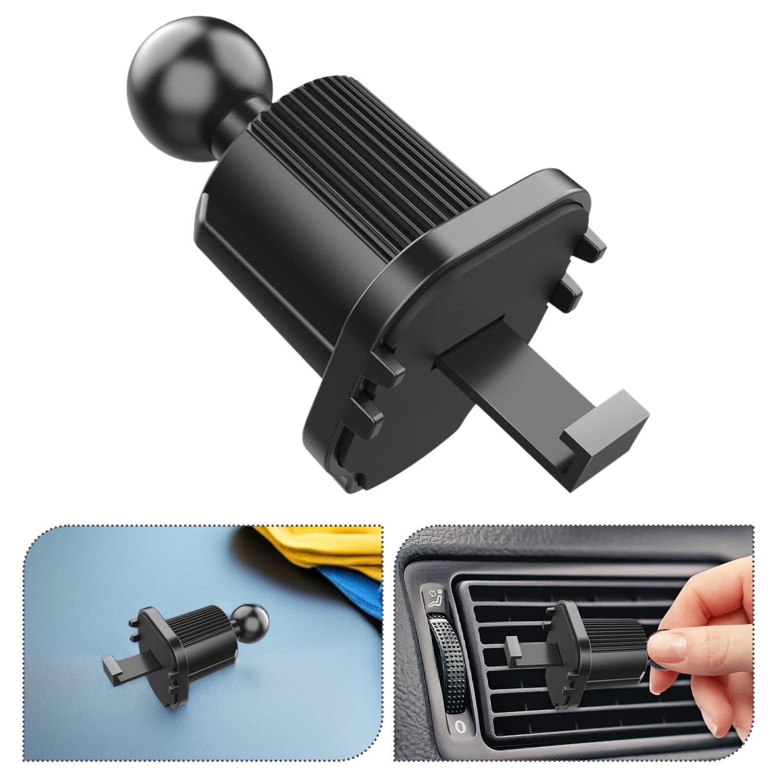 Soporte de Teléfono para Rejilla de Ventilación de Coche 4 Piezas | Rótula de 17mm, Ángulo Giratorio 360°, Clip de Fijación en Salida de Aire