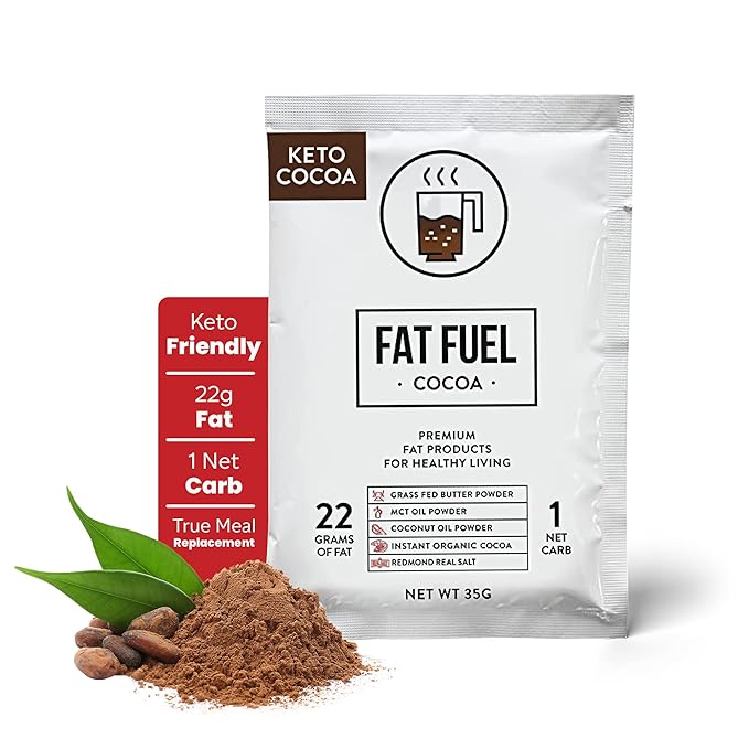 Fat Fuel Company - Instant Keto Cocoa, Made with Organic Cocoa Powder, Stir Cocoa Chocolate Powder in Hot Or Cold Water, Low Carb Cocoa Drink, 6 Servings