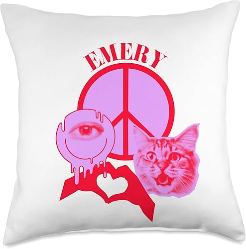 Miniatura 4 de Emery Name Personalized Peace and Karma Co. Personalized Emery First Name I Love Retro Cat Mom Throw Pillow, 16x16, Multicolor