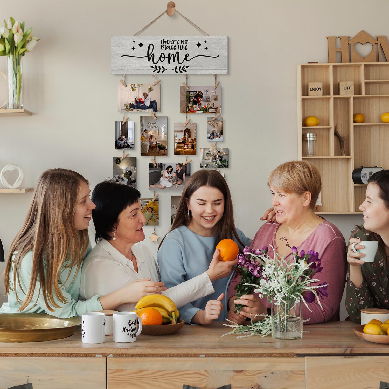Rodzinna ramka na zdjęcia wisząca ekspozycja na zdjęcia z klipsami, prezenty dla członków rodziny, prezenty na parapetówkę, nie ma miejsca takiego jak dom, tablica na zdjęcia, uchwyt na zdjęcia