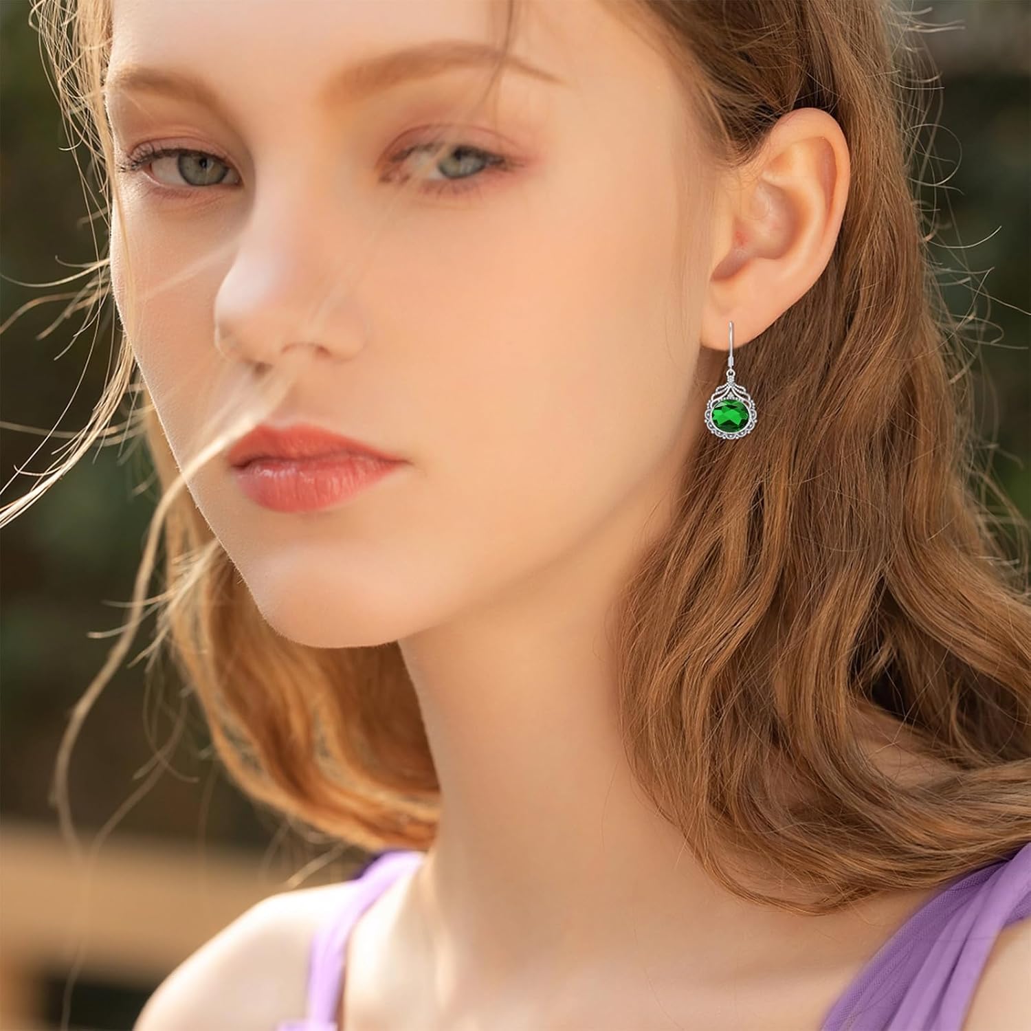 Vintage Birthstone Earrings 925 Sterling Silver Oval-Cut Gemstone Dangle Earrings for Women Her