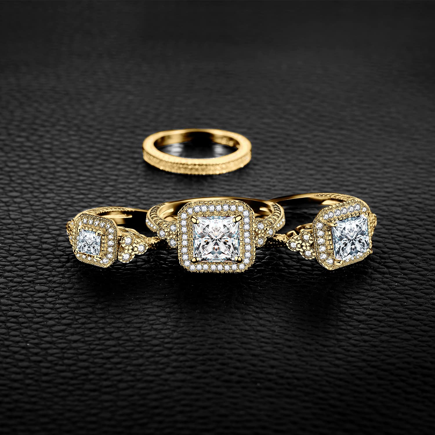 JewelryPalace Classico Anello Halo Donna Argento 925 con Cubica Zirconia, Infinito Anelli Impilabili con Pietra a Taglio Principessa e Smeraldo, Fedi Nuziali Canale Fidanzamento Set Gioielli Donna