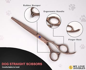 Dog Grooming Scissors Kit - Best Tools for Goldendoodles & Poodles - Straight, Curved & Thinning Shears - Professional Grade Stainless Steel, 4 Pc Set [We Love Doodles]