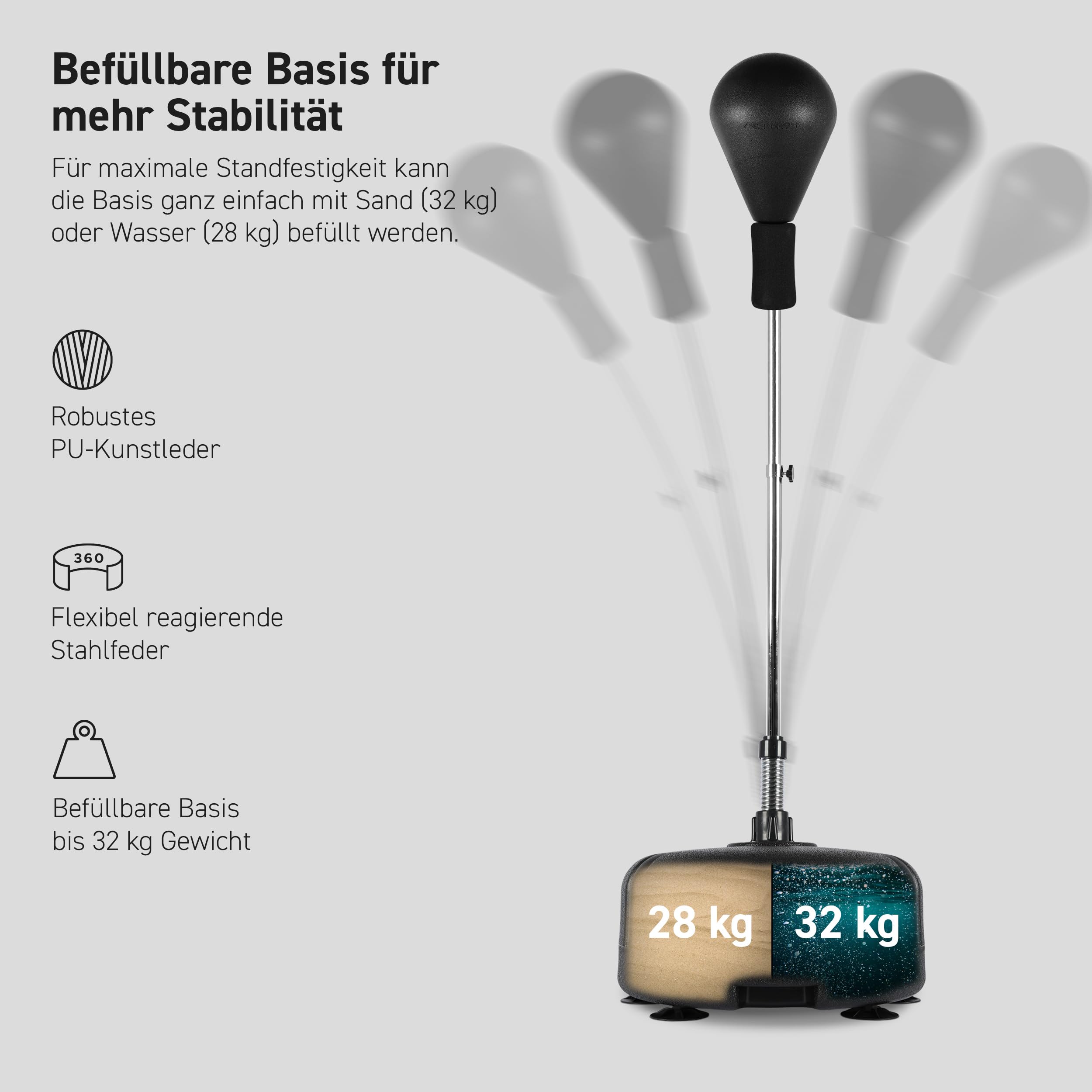 MSPORTS Pallone da Boxe di Alta Qualità, Regolabile in Altezza Con Lampadina, 110-150 cm, Supporto