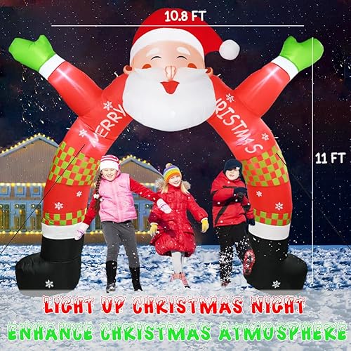 Miniatura 2 de Decoraciones inflables de Navidad al aire libre, arco inflable de Papá Noel iluminado de 11 pies con luz LED integrada, decoración inflable para
