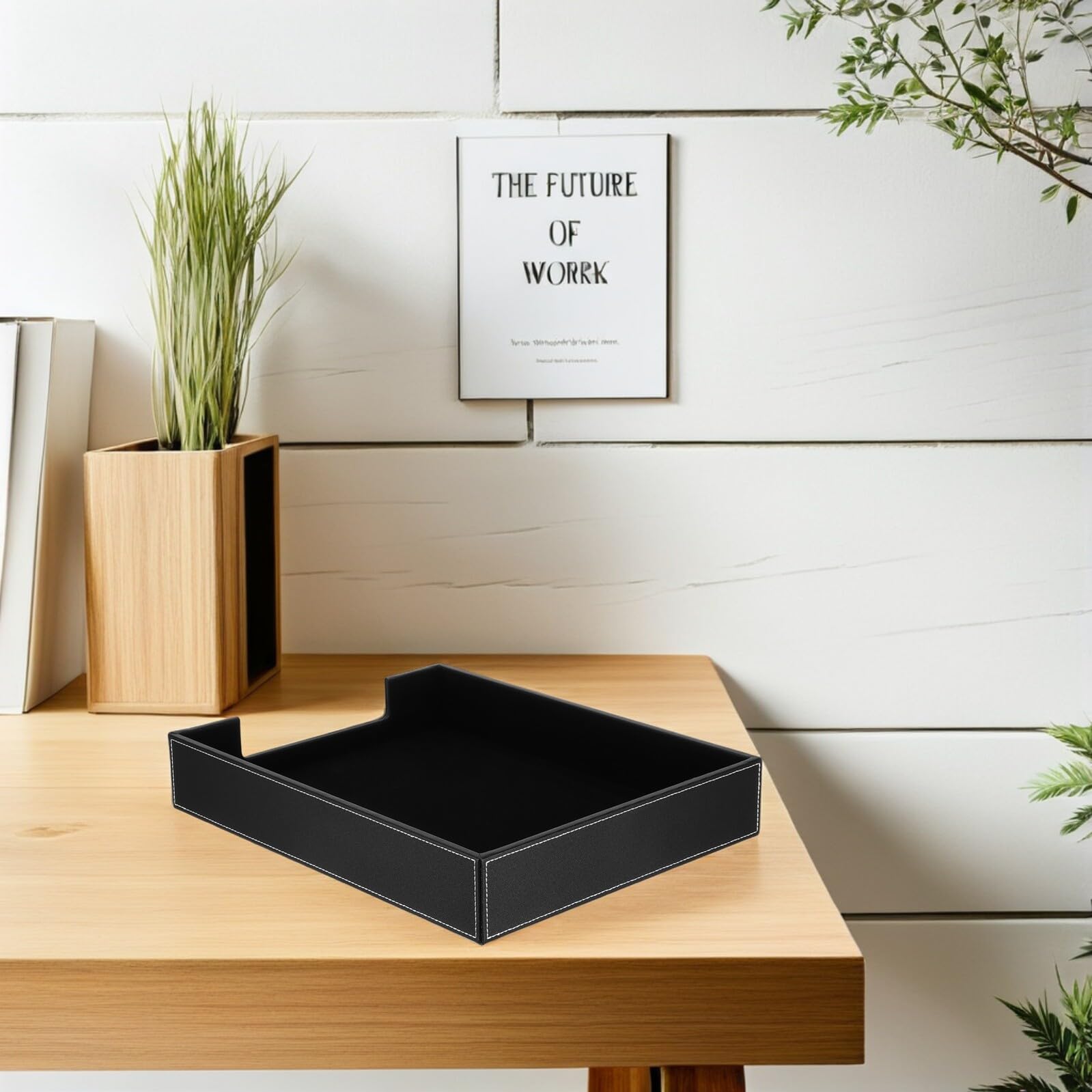 EXCEART Vassoio Porta Lettere Nero in Pu Impilabile, Organizer da Scrivania per Documenti, Cartelle e Posta, 36x28x6 Cm, Portaoggetti da Ufficio per Spazio di Lavoro Ordinato