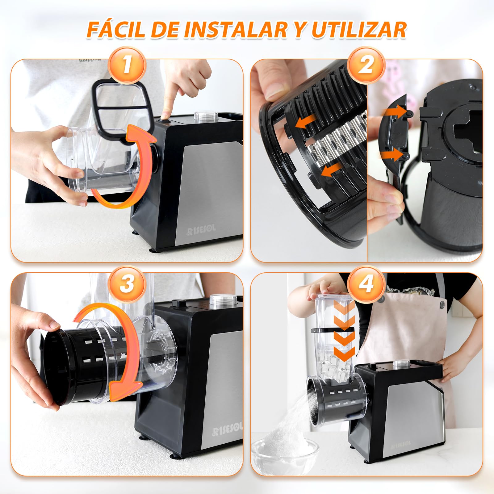 Cortador de Verduras Eléctrico 7 en 1 250W Acero Inoxidable Mandolina Multifuncional 220V Enchufe UE