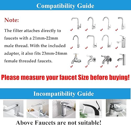 Miniatura 2 de 3 piezas de grifo de filtro de agua para fregadero, filtro universal de fregadero de baño giratorio de 360, filtro de agua para grifo de cocina,
