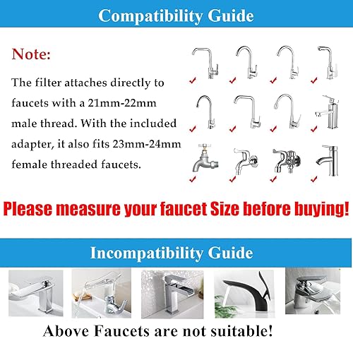 Miniatura 2 de Paquete de 3 grifos de filtro de agua para fregadero, filtro universal de fregadero de baño giratorio de 360°, filtro de agua para grifo de cocina,