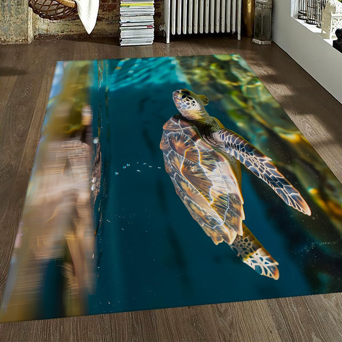 120x160cm Teppich Meeresschildkröte Türkises Meer Waschbar