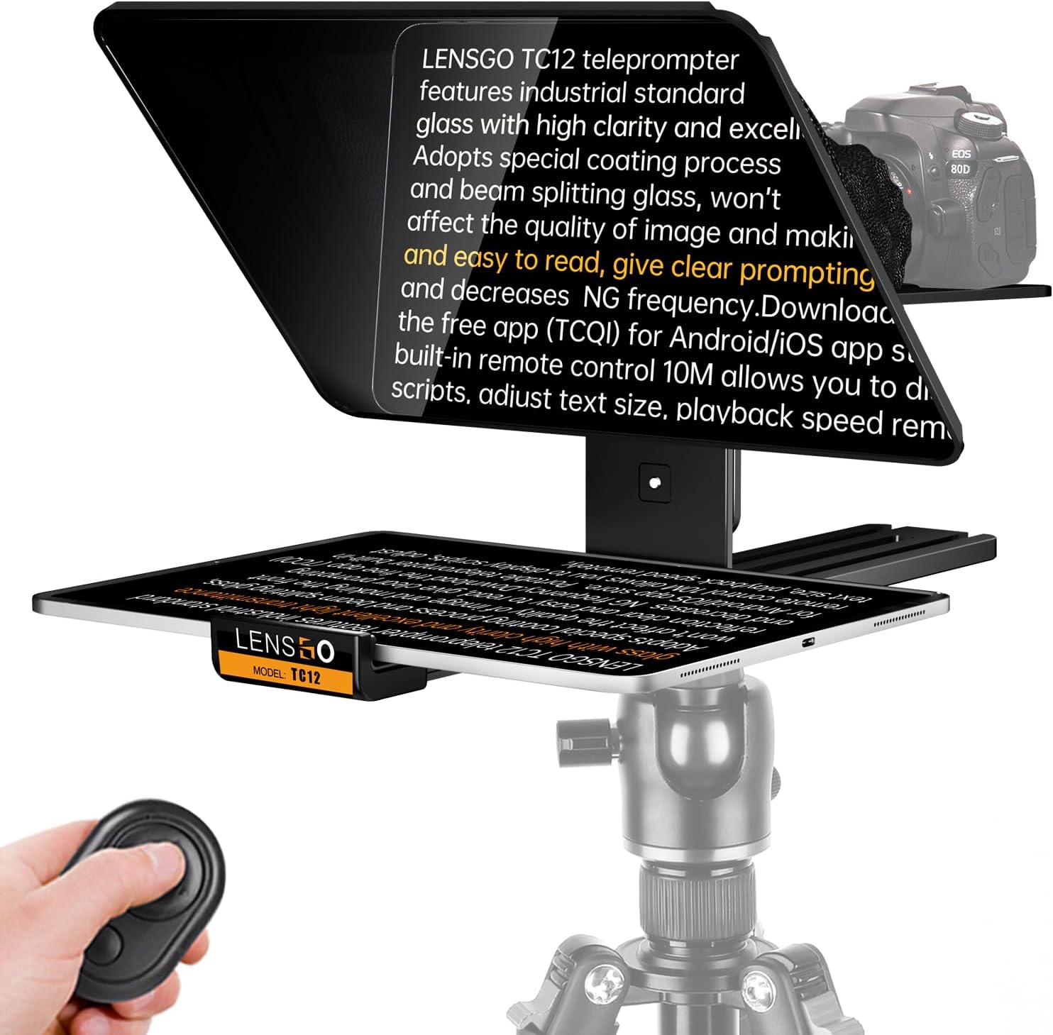 LENSGO TC12 Teleprompter for DSLR/Mirrorless Camera and Tablet up to 12.9″ Professional Teleprompter for Video Recording, Vlogging, Live Streaming