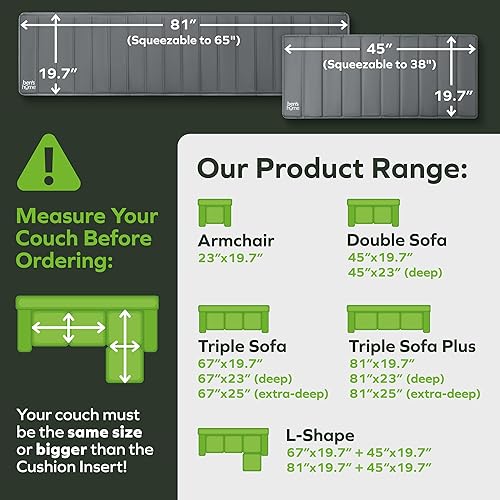 Miniatura 4 de BEN'SHOME Lifetime - Soporte de cojín seccional para sofá 19.7 x 81 pulgadas + 19.7 + 45 pulgadas  Inserto de asiento de madera maciza fuerte para
