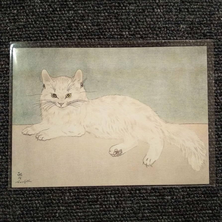 SALE(F6号) 藤田嗣治【白い猫】肉筆/油彩/表裏サイン有り/シール有り 藤田嗣治 (Tsuguharu Fujita)「白い猫」ART GALLERY M