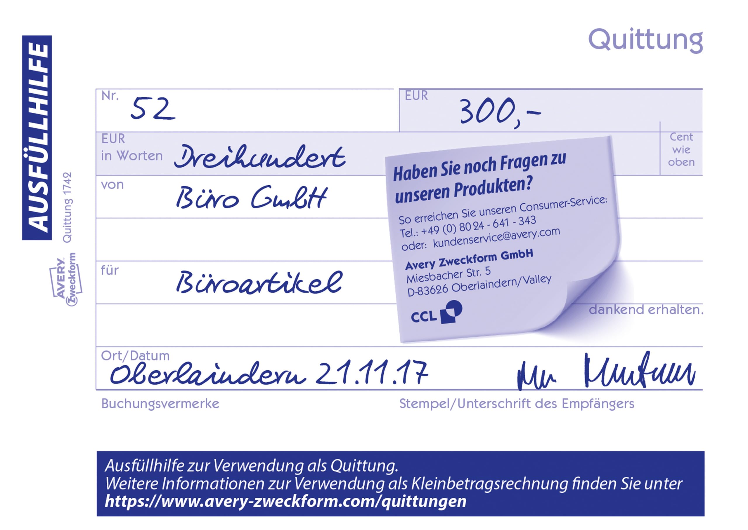 AVERY Zweckform 1742-10 Quittungsblock Kleinunternehmer (A6 quer, 2x40 Blatt mit Durchschlag, fälschungssicher, ohne MwSt. für DE/AT, nach Kleinunternehmerregelung) 10er-Pack, weiß/gelb
