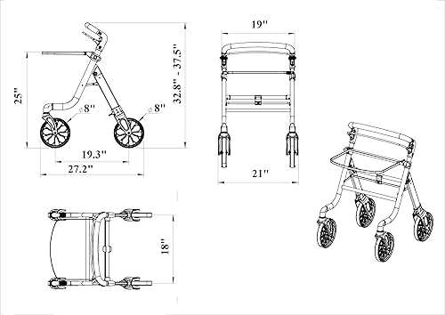 Miniatura 7 de HEALTHLINE Rollator Walker Euro Style - Andador ligero de 4 ruedas - Andador con ruedas para personas mayores con cesta y bandeja - Puertas