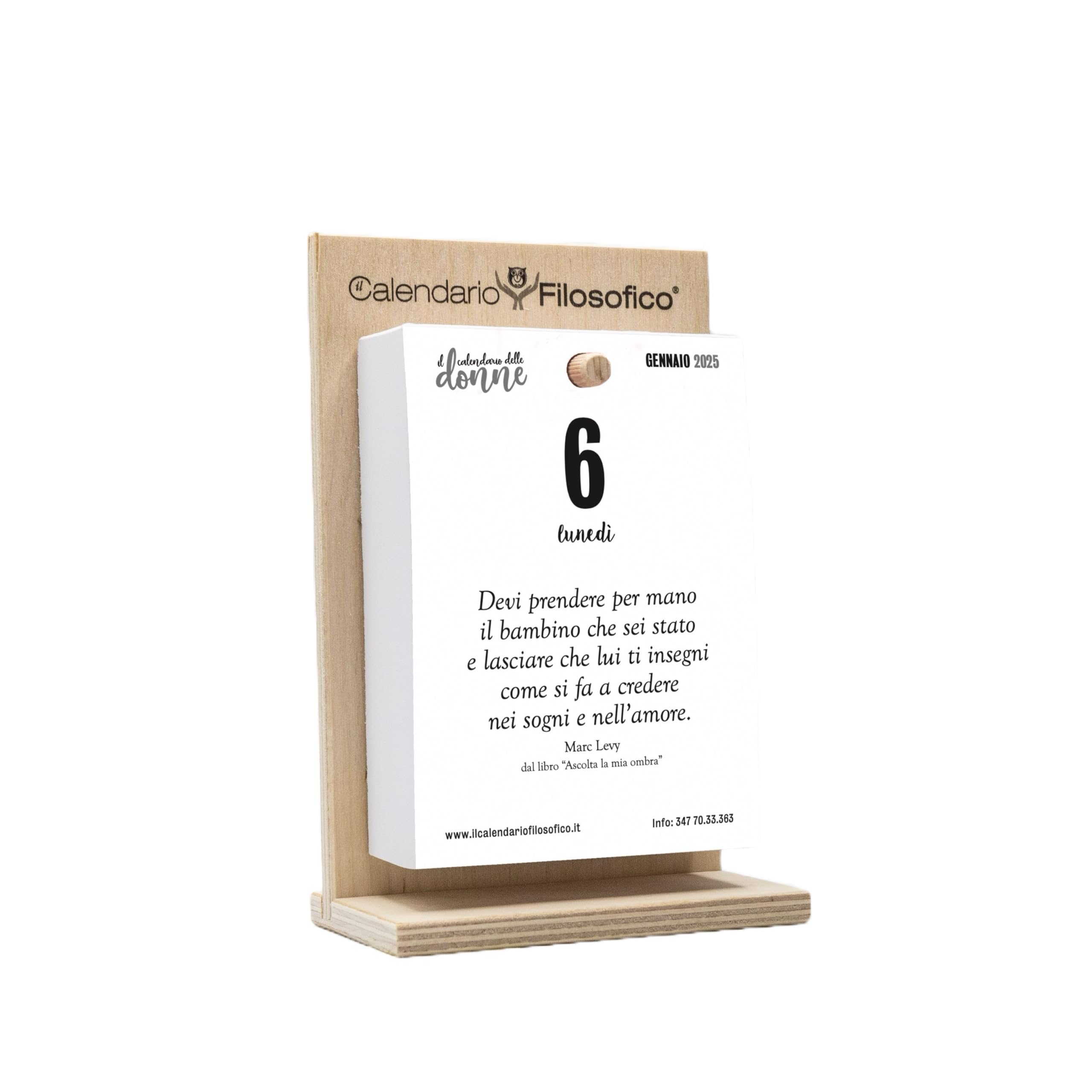 Calendario delle Donne 2025, Il Calendario Filosofico Dedicato alle Donne con Supporto in Legno, Formato A6 da 10x14 cm, 365 Giorni di Pensieri al Femminile, Ogni Giorno Una Frase, Made in Italy