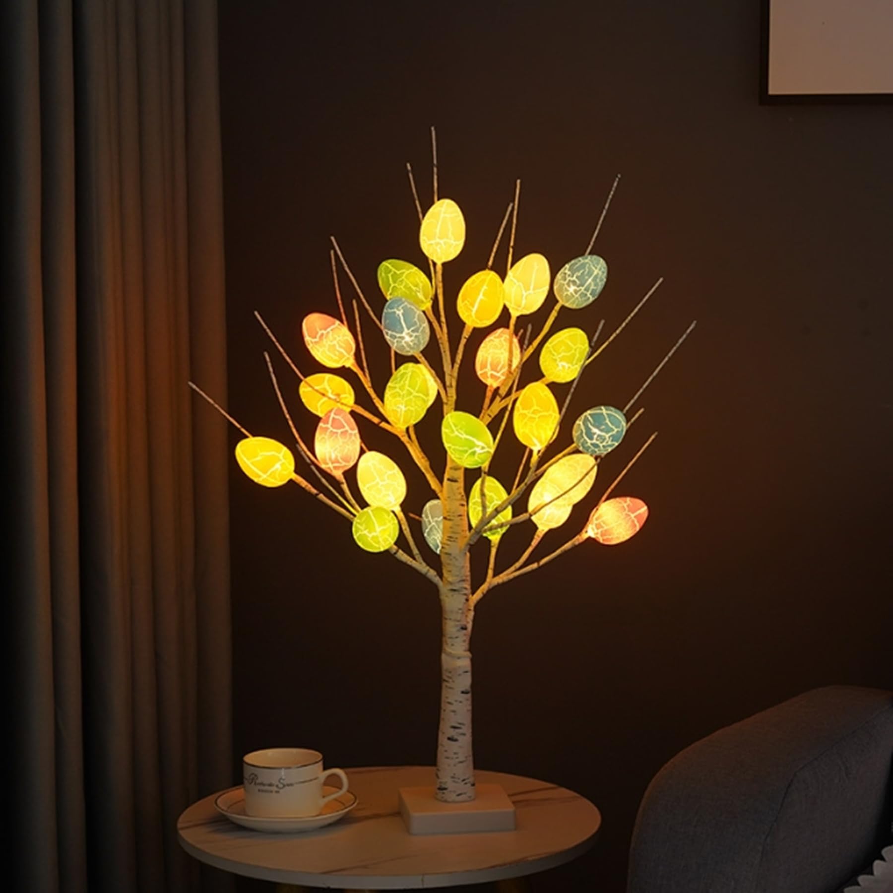 24Led Easter Egg Tree Lamp Light up Table Christmas Decorations Artifical Tree Battery Powered for Bedroom Living Room Fireplace Aesthetic, 23.6Inch