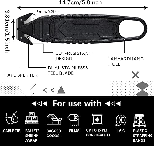Miniatura 2 de Therwen Cuchillo cortador de caja de seguridad, 30 unidades, de acero inoxidable, abridor de paquetes con divisor de cinta para cartón, cartón,