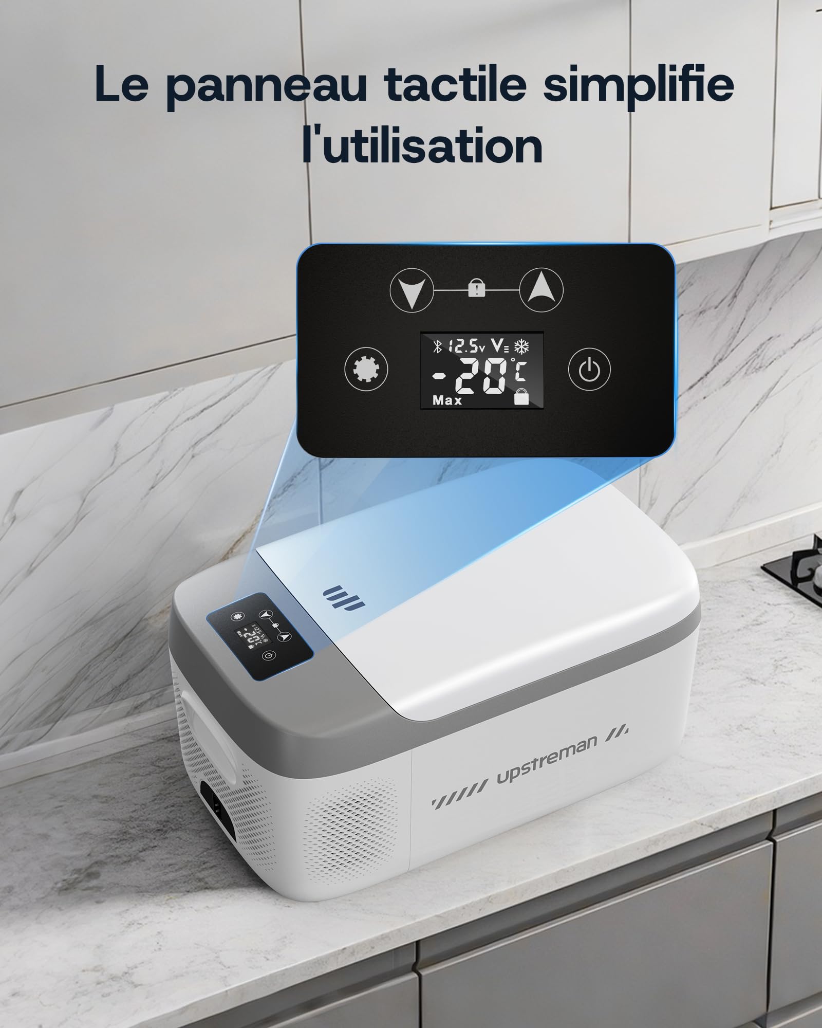 Upstreman Réfrigérateur Portable Électrique Compact 15L réfrigération/congélation - Compresseur Puissant, Silencieux 39dB et Adaptateurs 12V/230V Inclus pour Voiture et Maison, Blanc-AR18