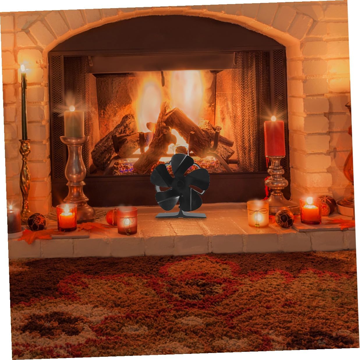 DOITOOL Mini 5-blade Silent Heat Powered Fireplace Fan, Black Metal Stove Fan for Efficient Warm Air Circulation, Eco-friendly and Quiet Fireplace Accessory for Home Heating