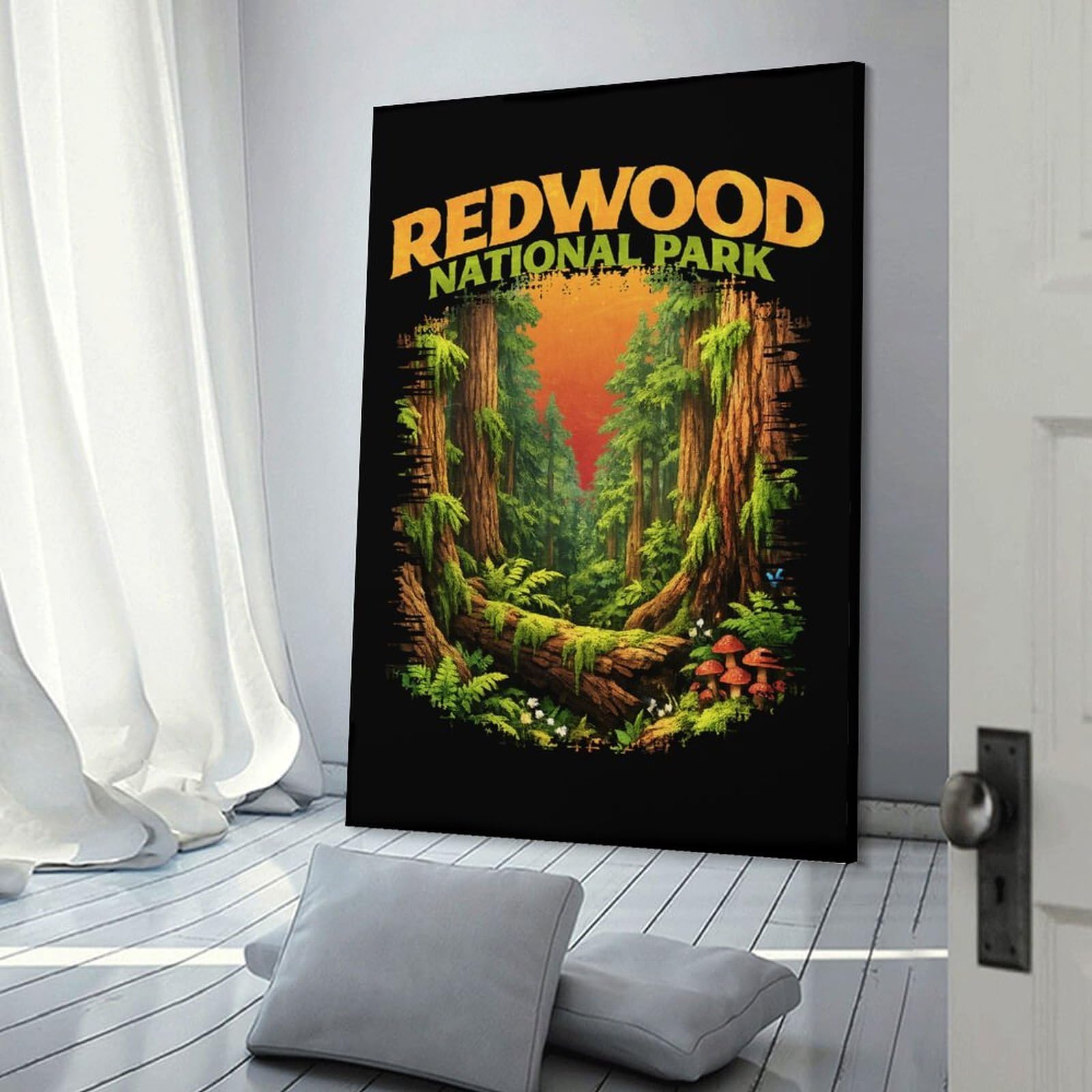 Junmoney Wall Picture Print Redwood National Park Illustration, 20x30inch(50x75cm), for Wall Displays, Bedrooms Or Room Updates, Wall Decor Suited to Curated Displays