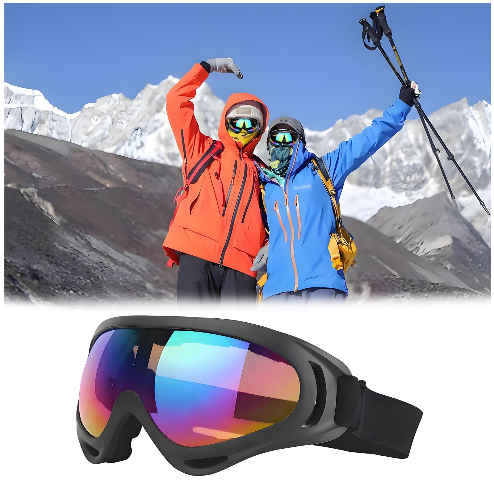 2 Pezzi Maschera Sci, Antivento Occhiali Da Neve, Anti Nebbia Anti-UV Maschera Da Sci, Occhiali Da Sci Unisex, Tampone in Spugna Incorporato, Per Sci Snowboard Sport Invernali