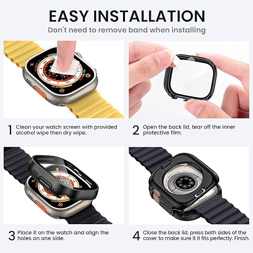 Miniatura 7 de Tensea Funda protectora de pantalla impermeable para Apple Watch Ultra 3Ultra 2Ultra 1.929 in, 360 frontal y trasera, iWatch PC con vidrio templado