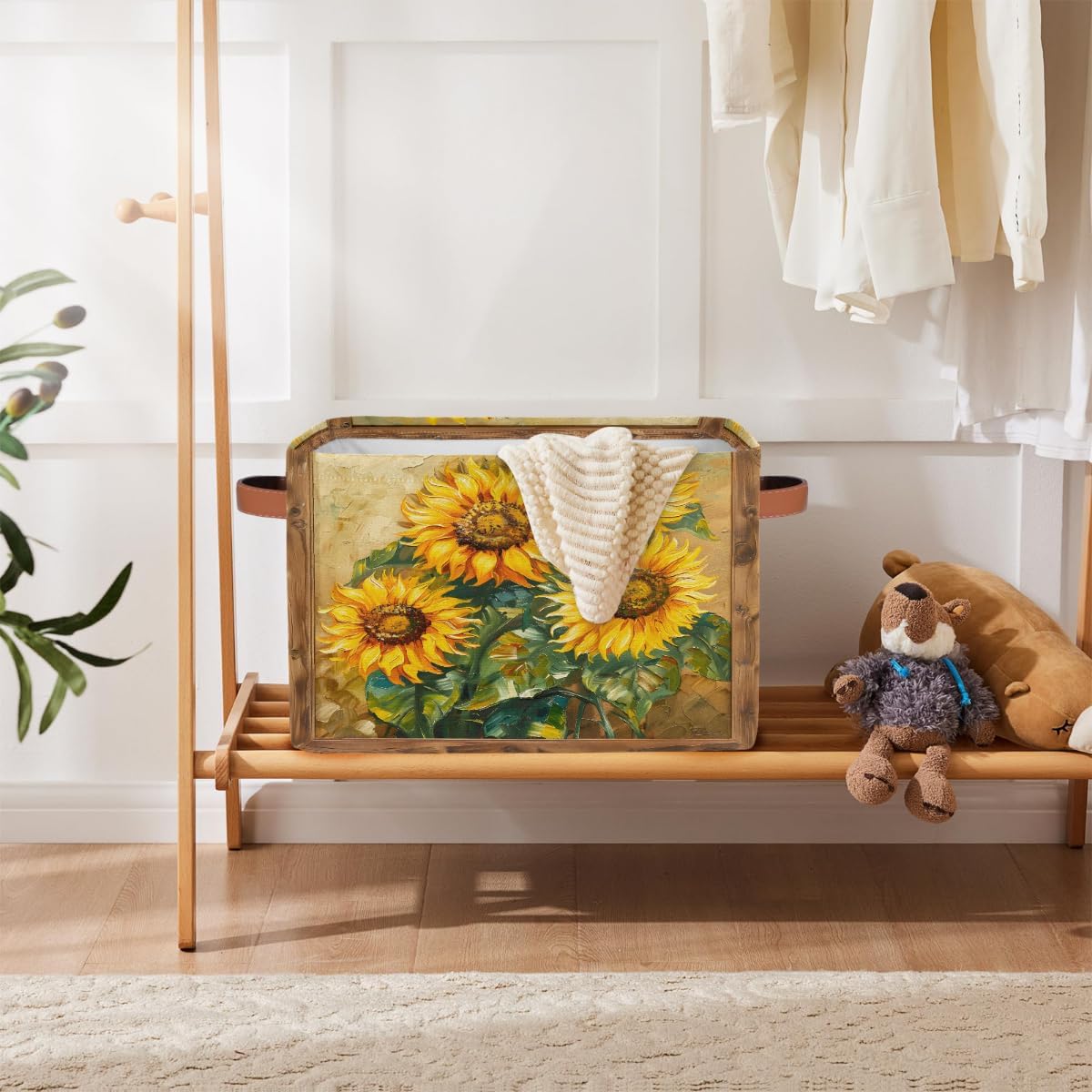 Small Storage Basket Foldable Flower Sunflower Preety Cube Organizer Bin with Handles Kids Toy Organizer Box Collapsible Fabric Hamper for Nursery Living Room Bedroom Decort Gifts