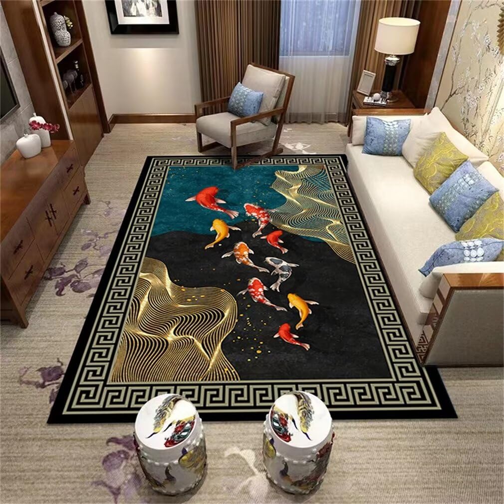 Tapis chambre garçon adolescent style moderne noir et bleu oriental
