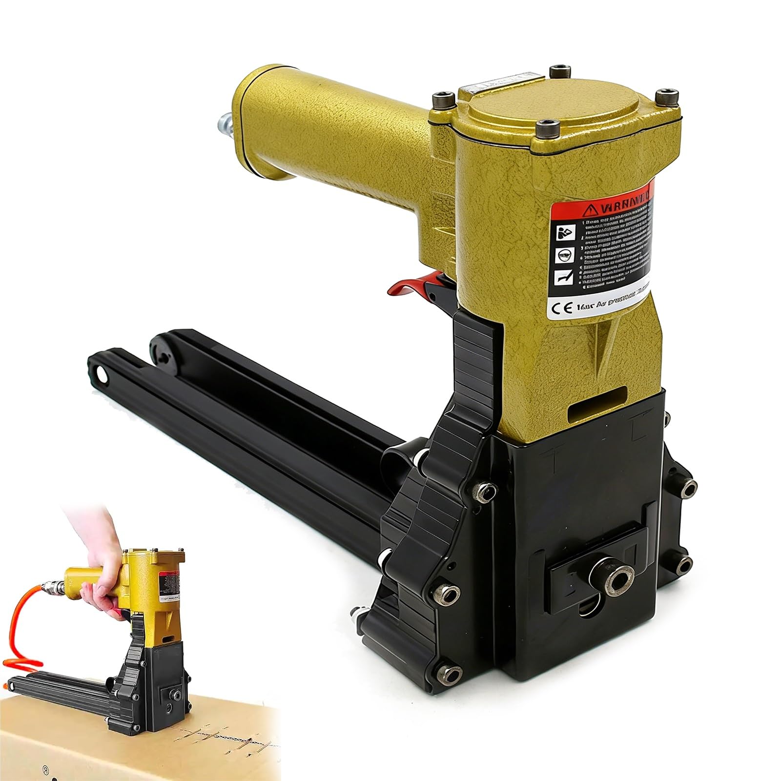 ZHJOPP Hand-held Pneumatic Carton Stapler with Adjustable Nail Depth, Heavy Duty Automatic Box Closing Tool for Industrial Packing (15)