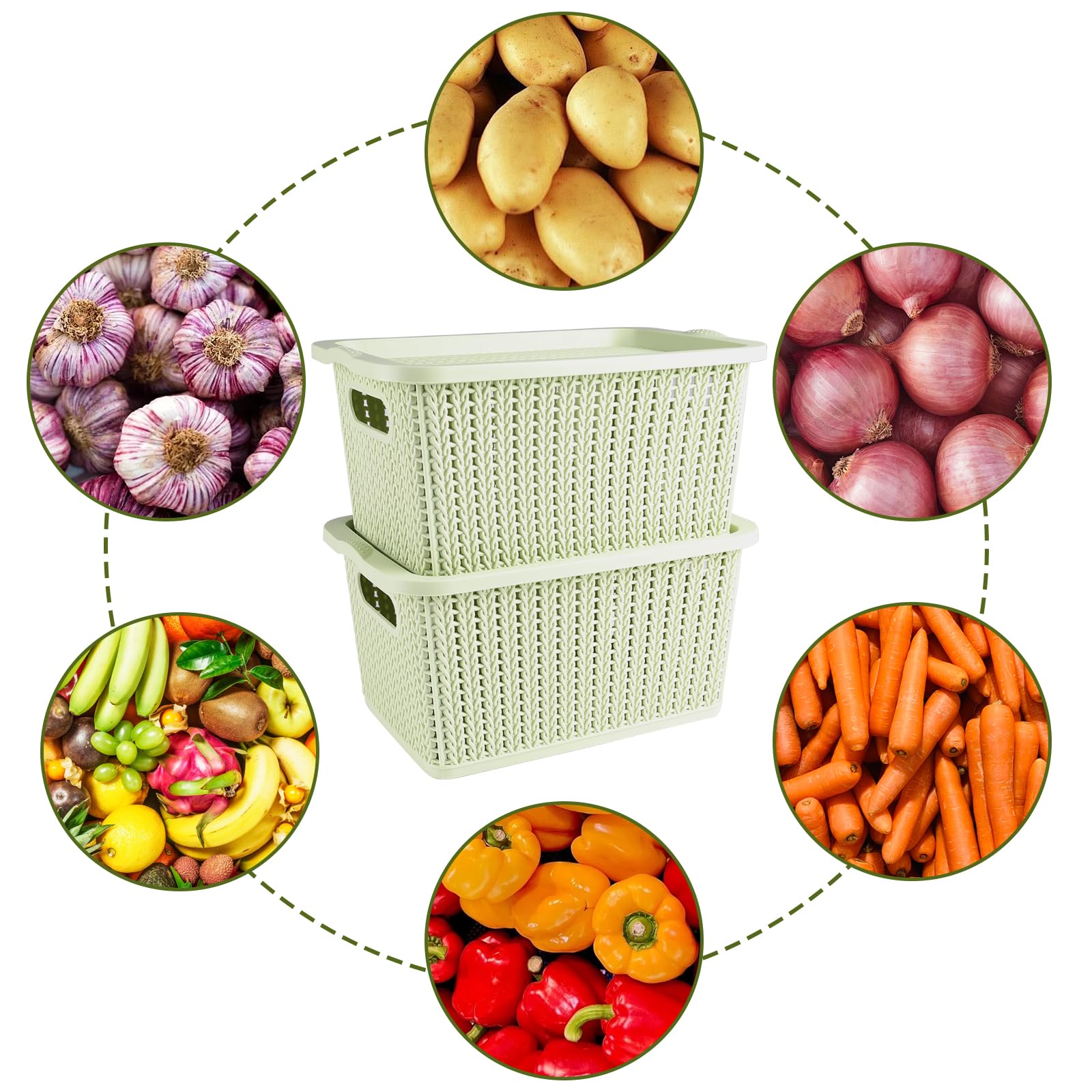 Lot de bacs de rangement empilables en plastique avec couvercles, sans BPA, paniers de rangement pour pommes de terre et oignons pour cuisine, comptoir, plus de paniers de rangement pour