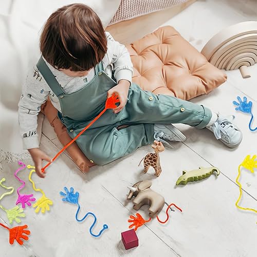 Miniatura 9 de POPLAY 56 unidades de manos pegajosas pequeñas, manos pegajosas brillantes con purpurina, juguetes sensoriales elásticos, rellenos de bolsas de