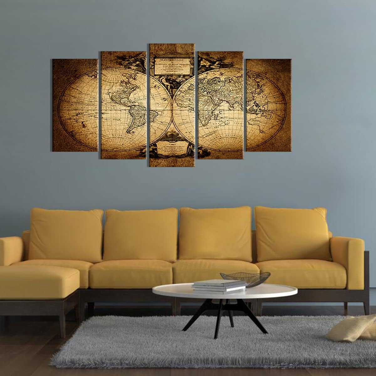 WELMECO 5 Ancient World Wall Canvas Prints - Retro Map Posters Framed & Stretched for Living Room & Office Decoration