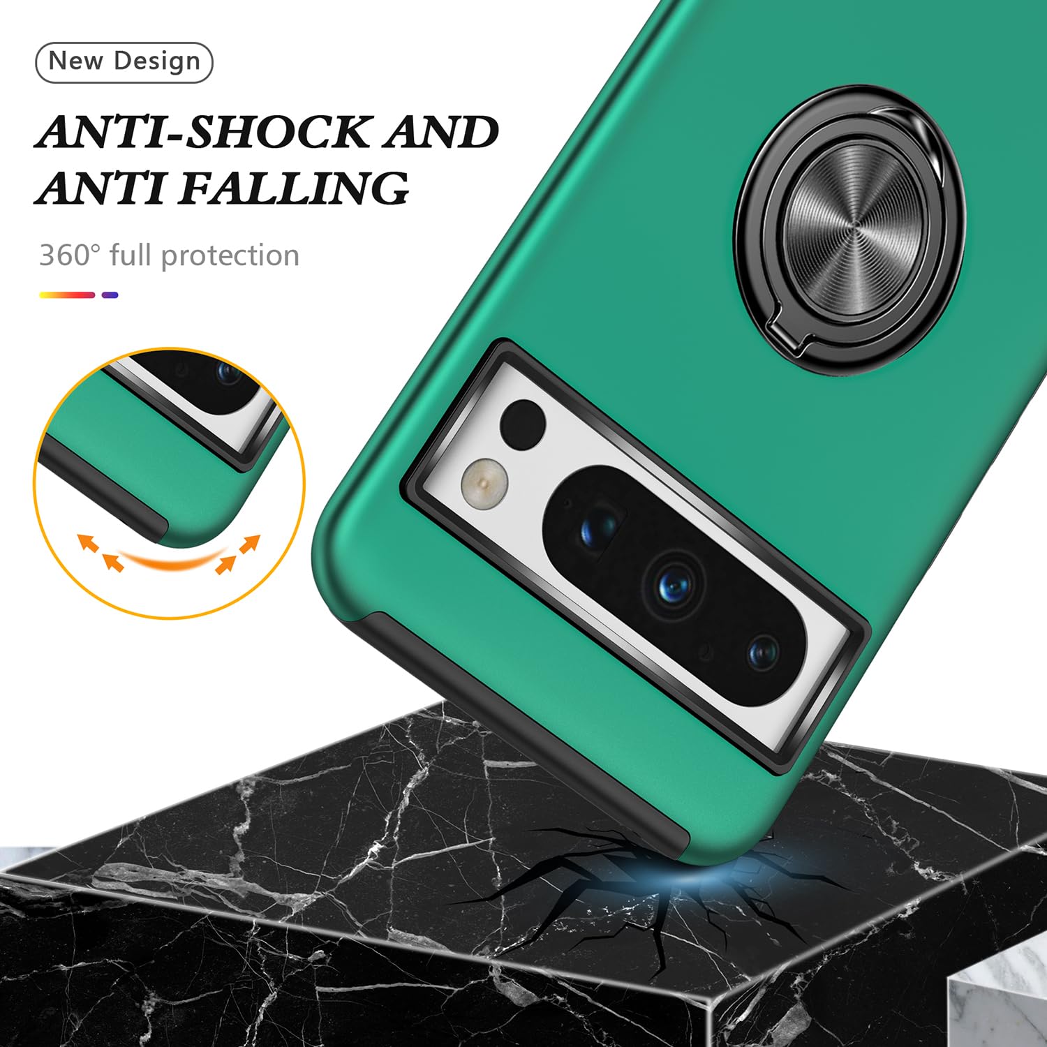 Funda para Pixel 8 Pro para Google 8 Pro, funda de grado militar, a prueba de golpes, soporte de anillo integrado, soporte de coche, funda protectora resistente para Google Pixel 8 Pro (verde oscuro)