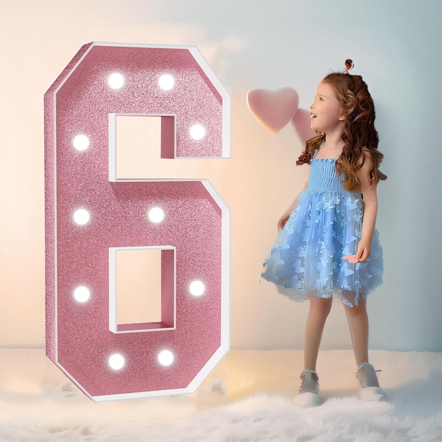 Marquee Light Up Numbers for 1st 16th 21st Birthday Decorations 10th Anniversary Party Decor Large Numbers DIY Pre-Cut Foam Board Kit Mosaic Numbers(Color:Number 6,Size:120cm/4FT)