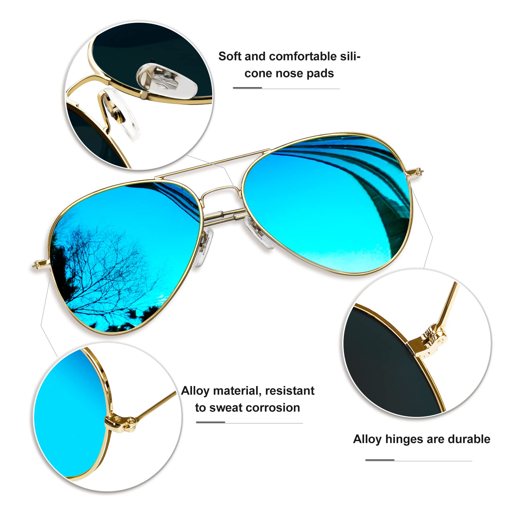 KANASTAL Occhiali da Sole Goccia Uomo Donna Polarizzati con Protezione UV400 Specchio Vintage Montatura Grande Metallo Alla Moda Sunglasses