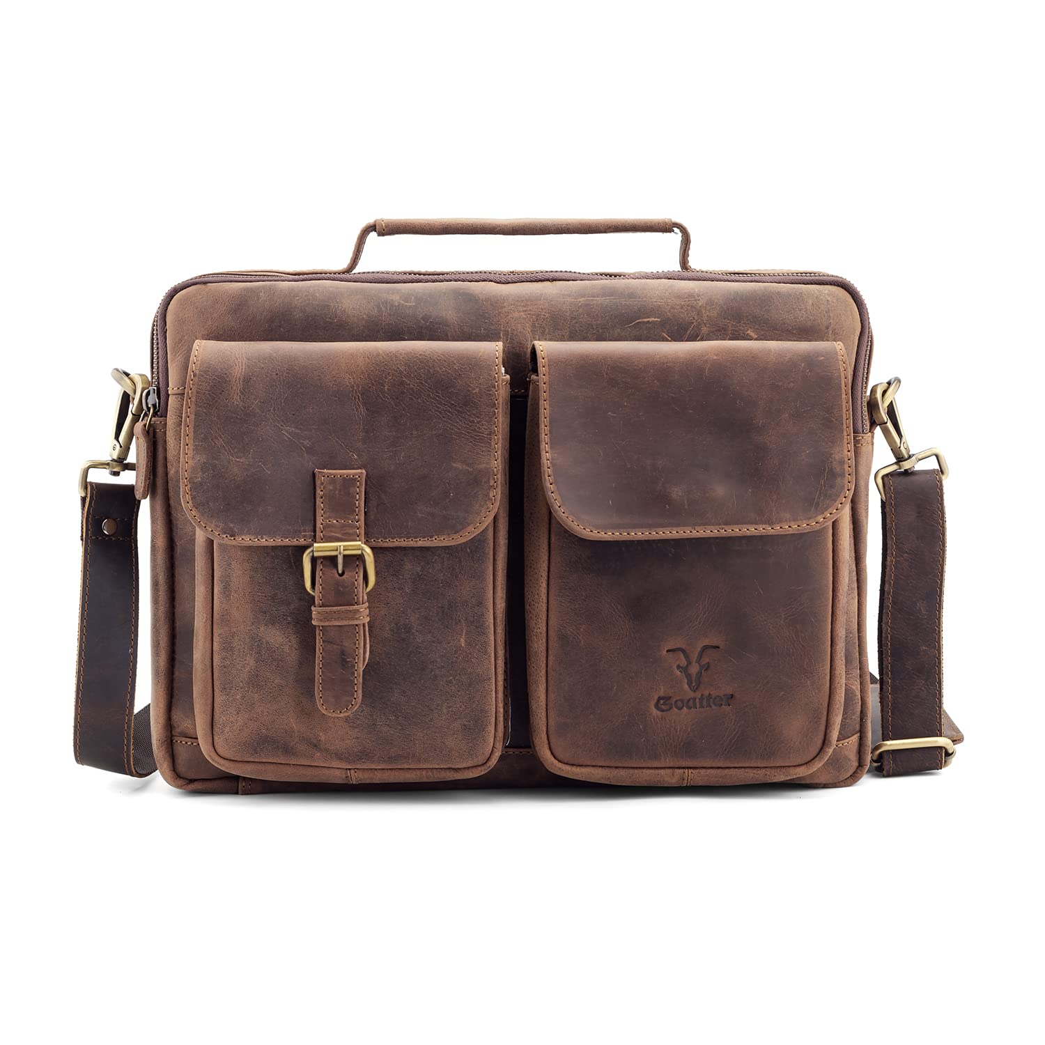 Goatter Hunter Leather 15" Inch Laptop Mens Briefcase Bag, (Dark Brown) (B08RCHKPR9) Amazon Price History, Amazon Price Tracker