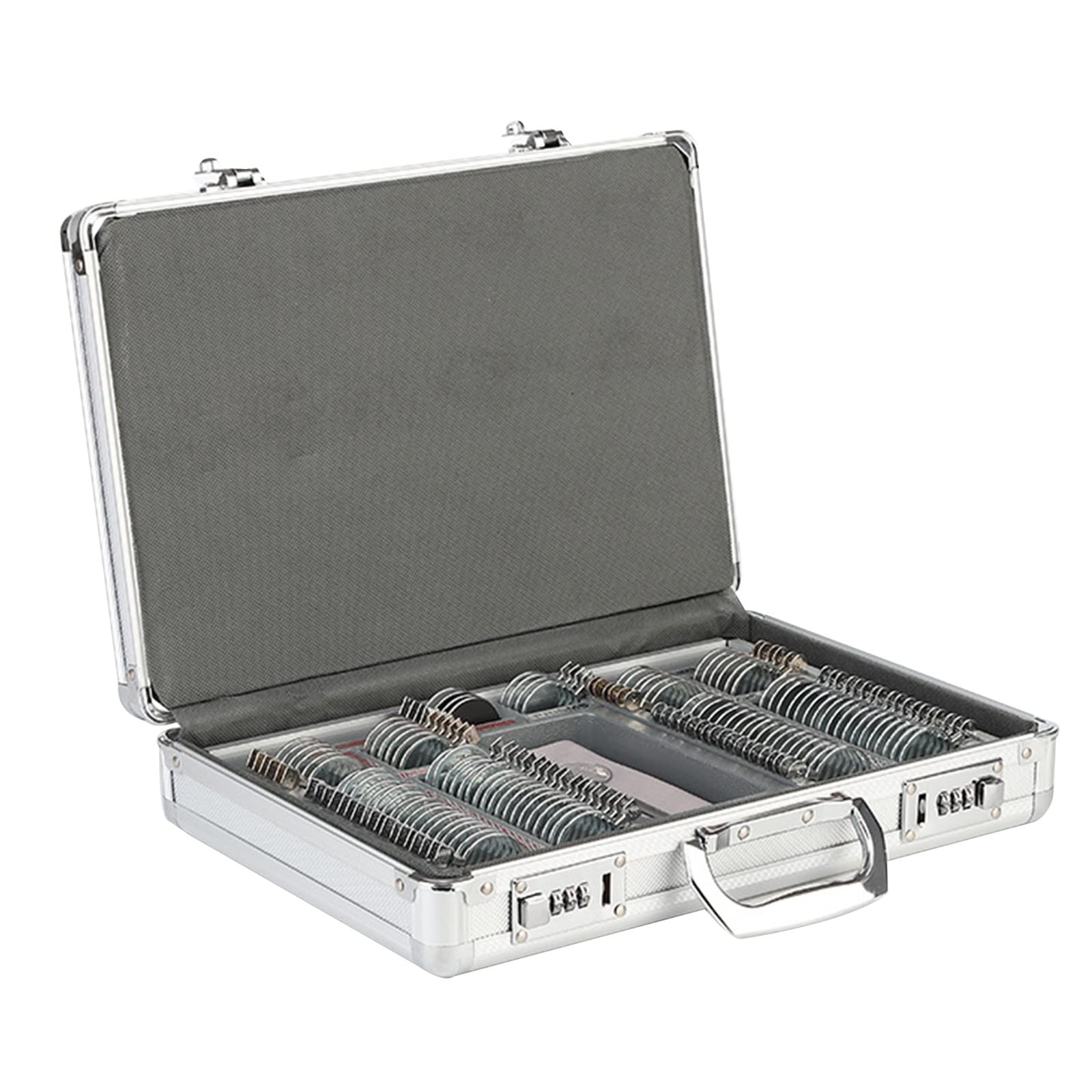 NICHOY 104 pcs Optical Trial Lens Set Kit Metal Rim Aluminum Case,Easily-Distinguished lenses,Optometry Kit Trial Lens,Metal Trial Lens Box(Color:A,Size:104pcs)
