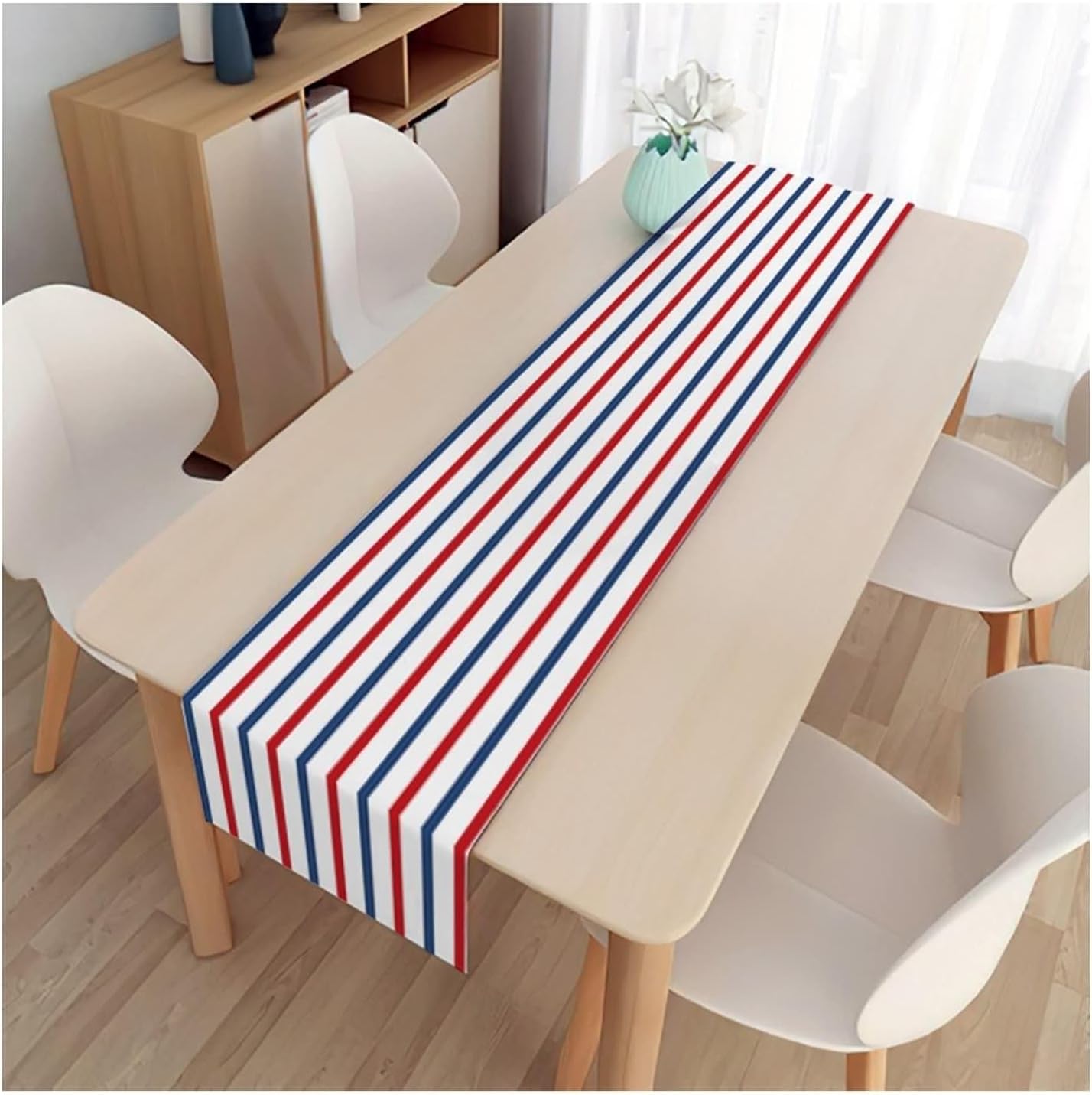 Decorative Kitchen Table Runners,12" x 79",Stripes Linen Table Runner Table Runner Blue Red