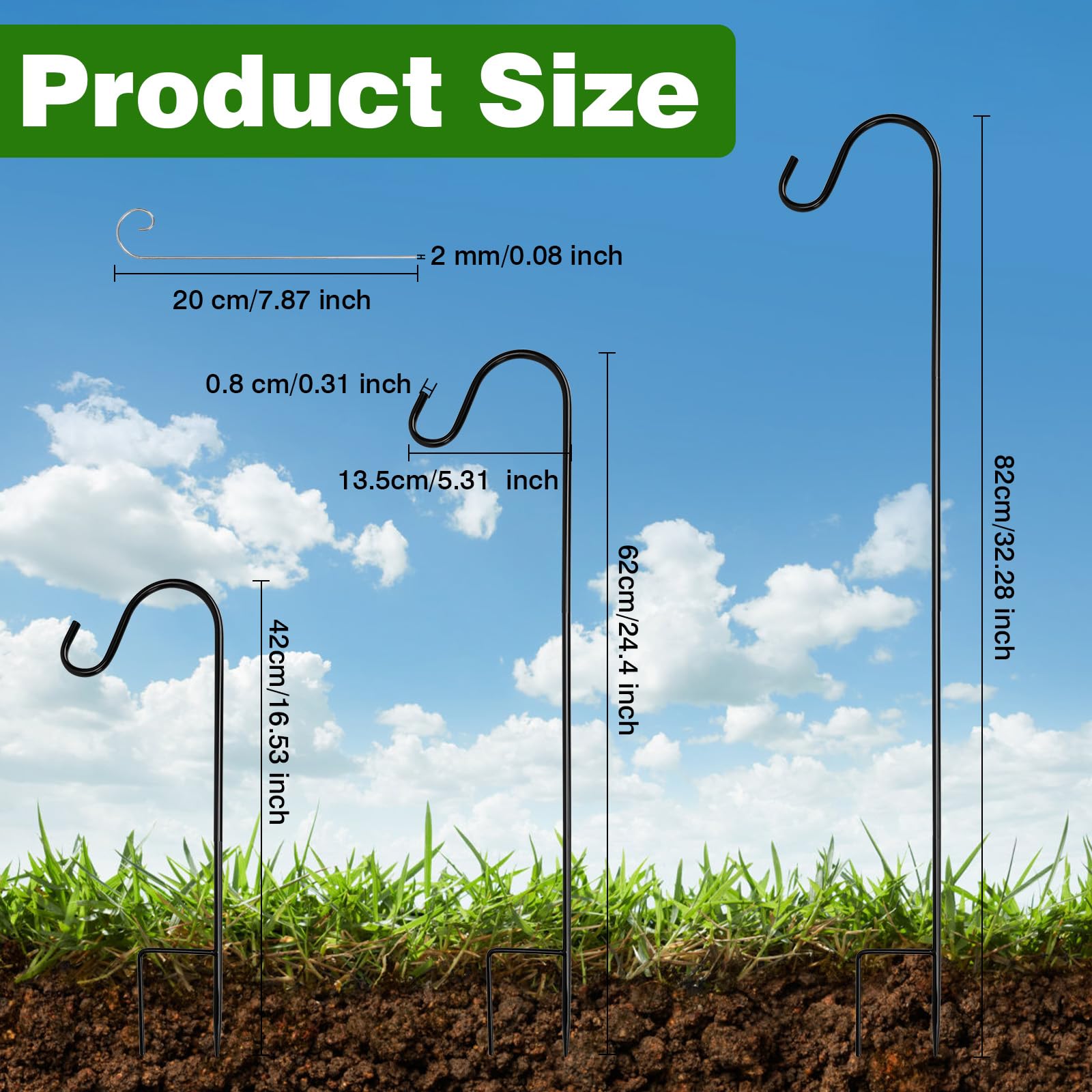 Ganci da Pastore da Giardino 81.5cm Regolabile in Metallo 4 Ganci 20cm Esterni