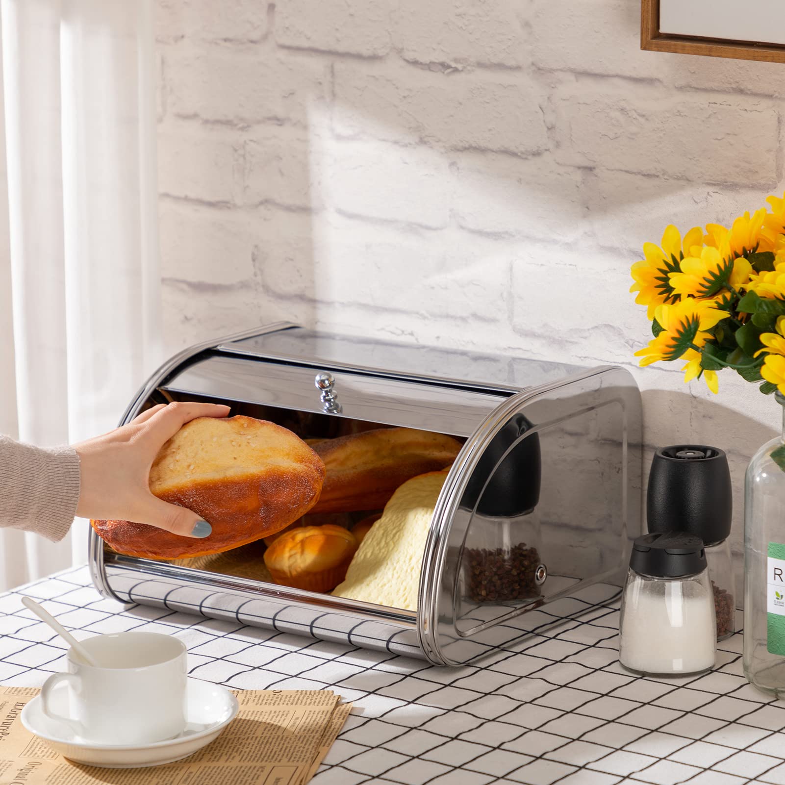 ALIMORDEN Stainless Steel Bread Box/Bin/kitchen Storage Containers with Roll Top Lid for Kitchen Counter Dry Food Storage Container Store Bread Loaf