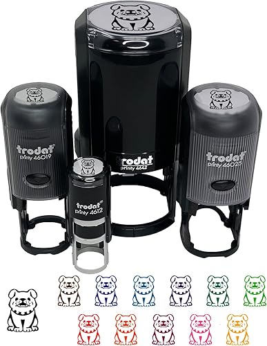 Smiling Bulldog Puppy - Sello de goma autoentintado para sellar planificadores de manualidades, 1-12 pulgadas grande, tinta azul