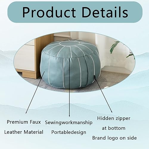 Miniatura 5 de Dayer - Funda de puf sin relleno, puf de piel sintética, puf otomano, reposapiés redondo y asiento de taburete, pufs de color marrón oscuro para