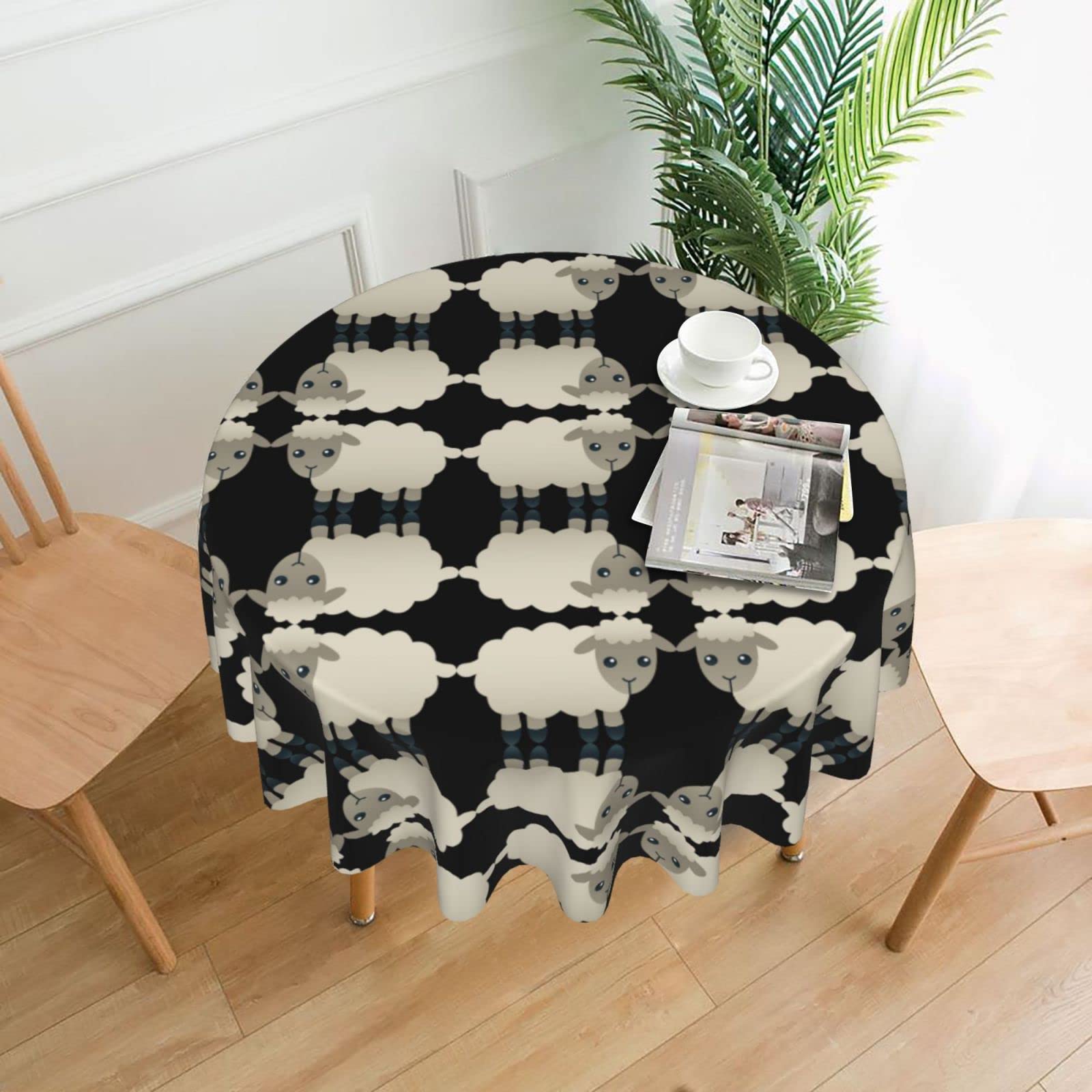 Lawenp Sheep Decorative Round Table Cloths - 60 Inches in Diameter for Buffet Tables, Parties, Holiday Dinners.