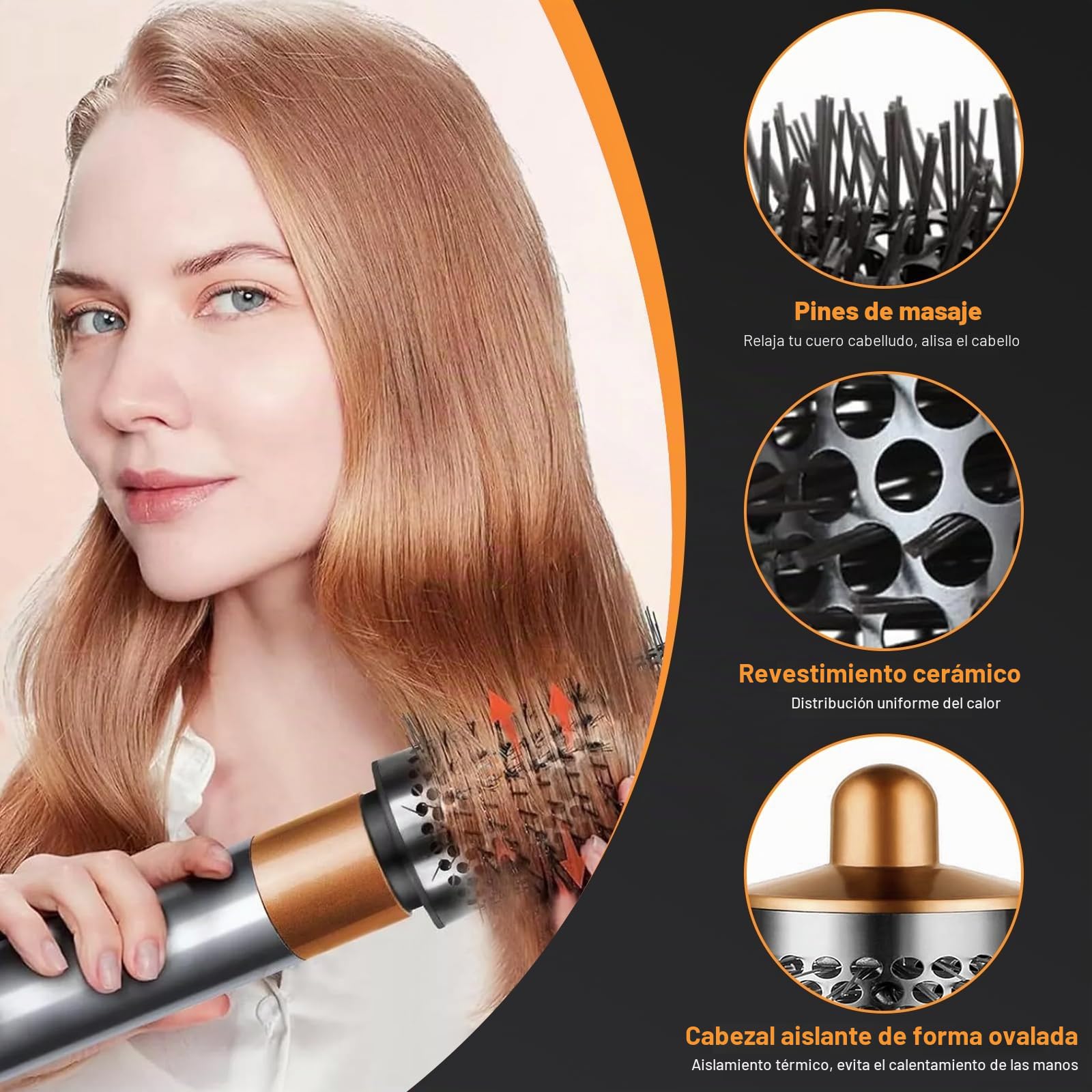 Cepillo grande y redondo mejorado para accesorios Dson Airwrap HS01/HS05, cepillo de volumen para cabello plano y caído (dorado)