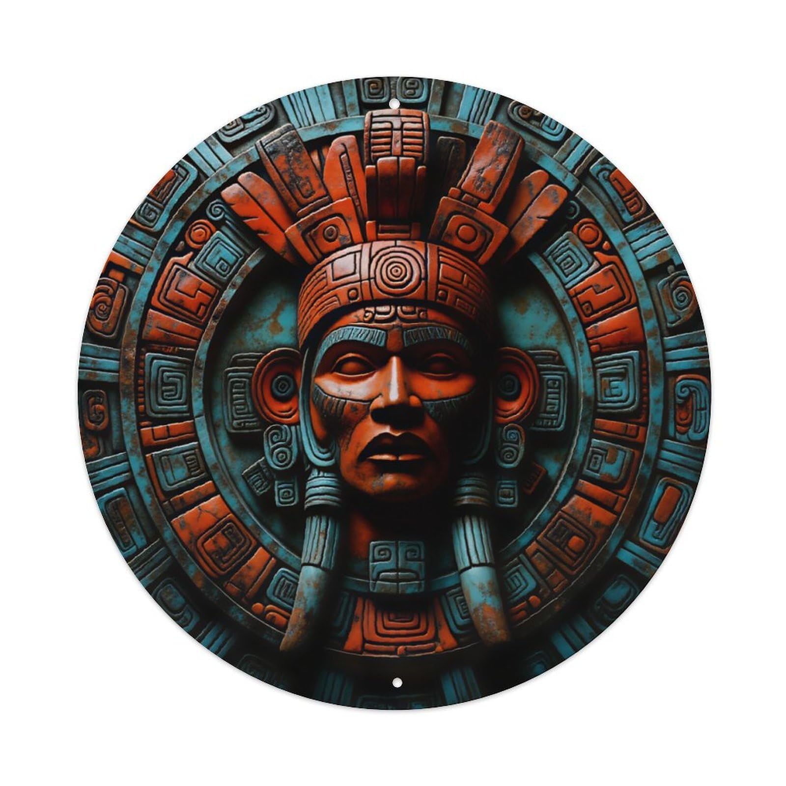 Ldfuieksufg Style Round Rustic Mayan Ancient Statue Face Metal Wall Sign Vintage Aluminium Metal Sign, Retro Wall Decor For Home, Bar, Garage & Farmhouse 20X20cm