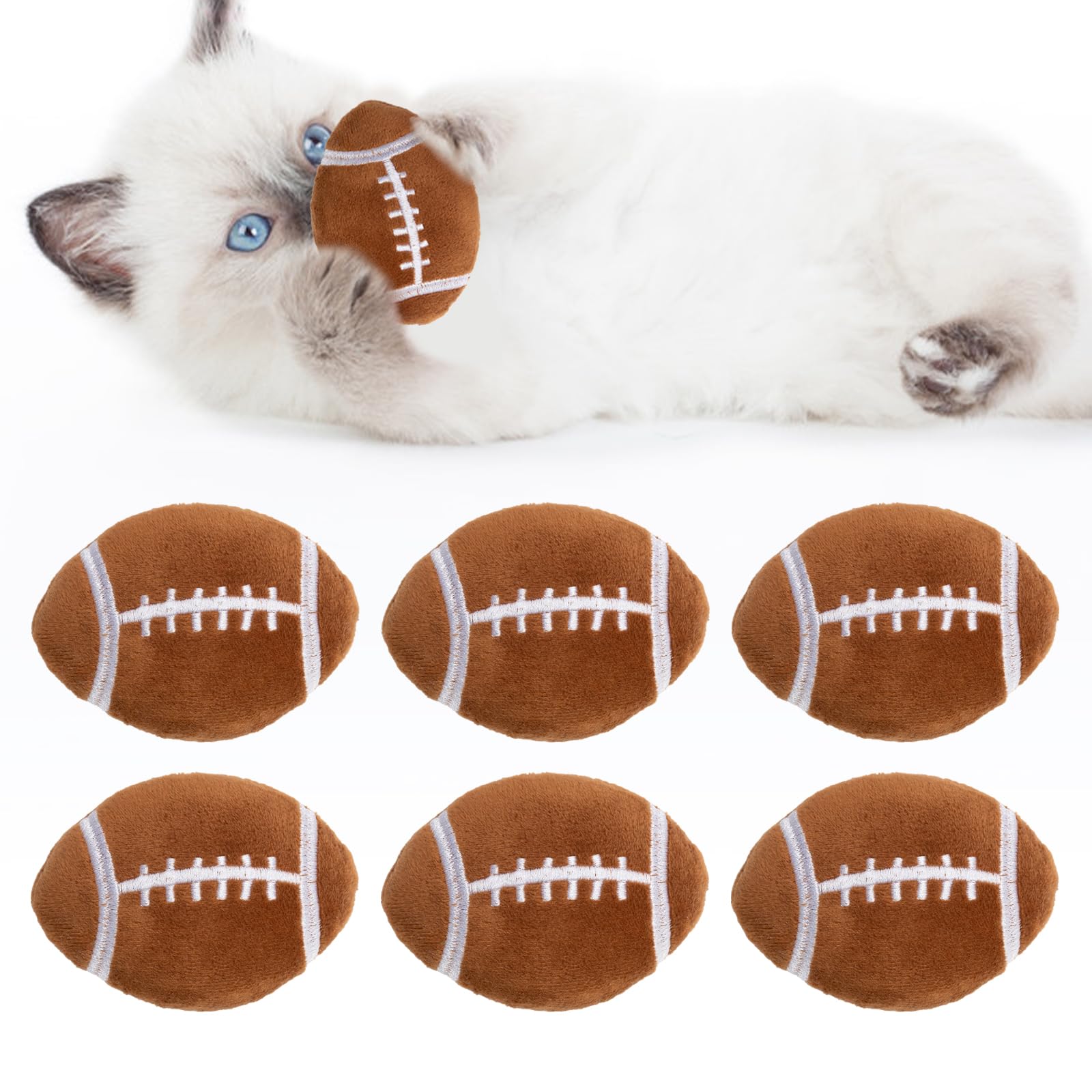 Jocomoni 6pcs Catnip Toy, Indoor Football Shaped Cat Toy Plush Interactive Chew Bite Toys for Cat Kitten Indoor Festive Holiday Cat Lover Gift