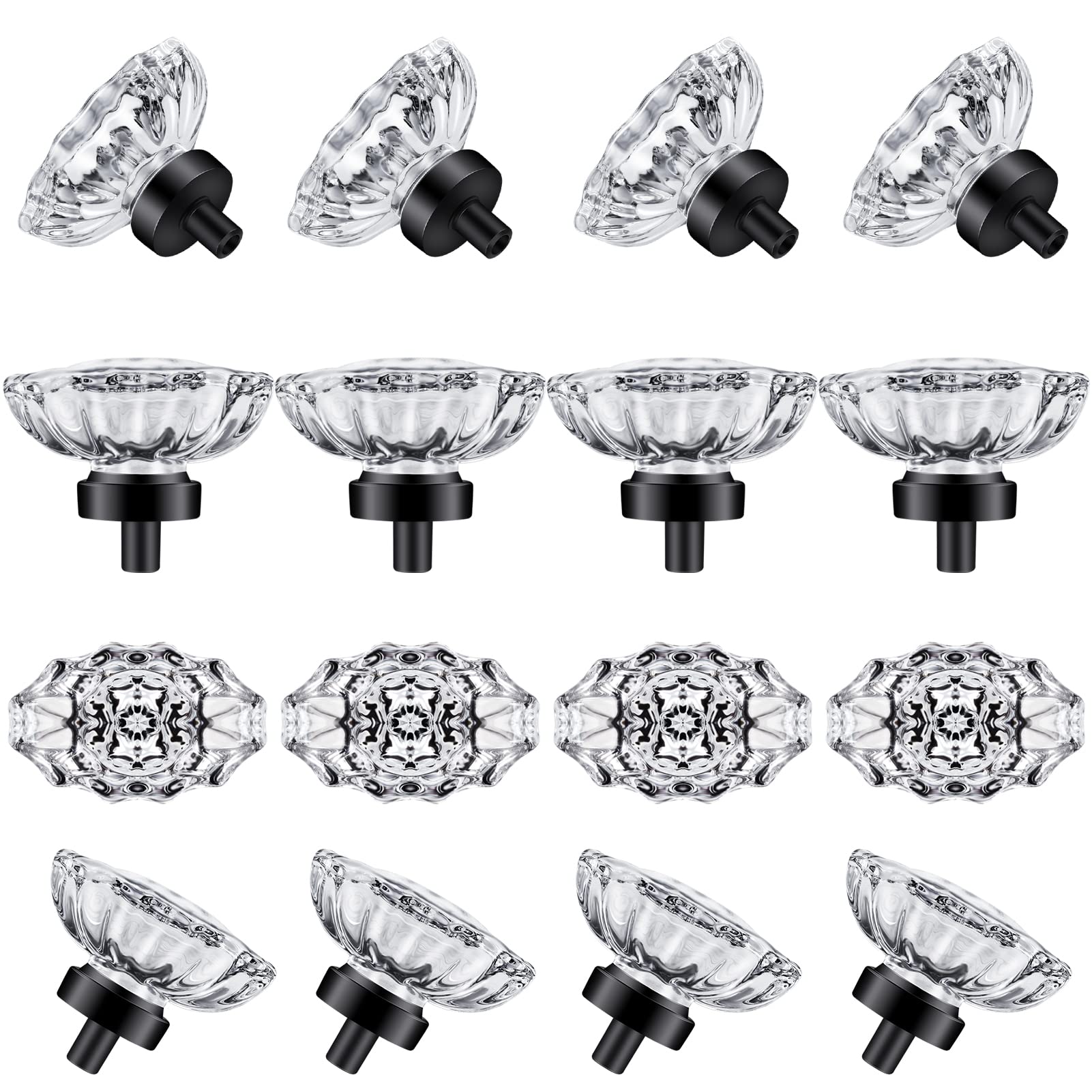 SHINY HANDLES Cabinet knobs Crystal Glass Cabinet Knobs Oval,Vintage Crystal Knobs for Dresser Drawer, Kitchen(Oval, Matte Black, 16 Pack)