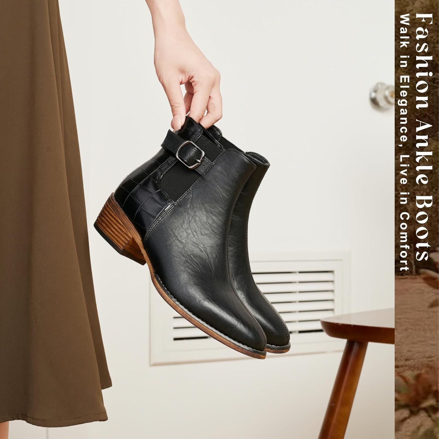 Women's Ankle Boots Mid-height Heels Chelsea Zipper Dressy Booties - Image 2